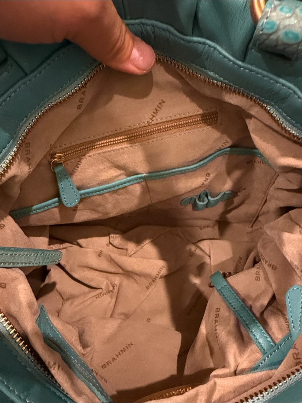 Brahmin Turquoise Leather Tote with Gold Hardware - Picture 7 of 7